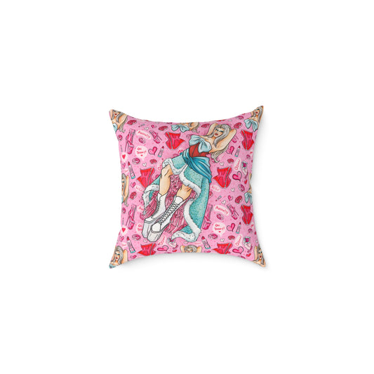 Kristy Kreme Pink Winter Dream Square Canvas Pillow